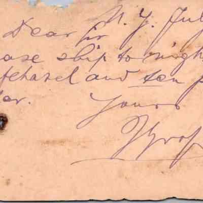 C.H. Green Order postcard 1881-07-07 J. Gross recto: C.H. Green Order postcard 1881-07-07 J. Gross for Neufchatel cheese & butter.