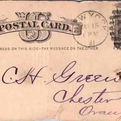 C.H. Green Order postcard 1881-07-15 J. Gross verso: C.H. Green Order postcard 1881-07-15 J. Gross