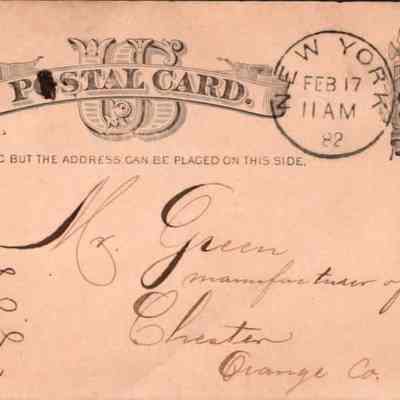 C.H. Green Order postcard 1882-02-17 S. Galle & C. verso: C.H. Green Order postcard 1882-02-17 S. Galle & C.