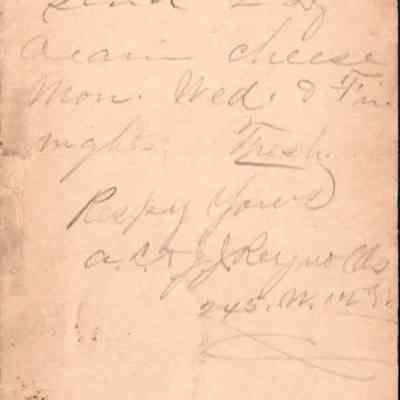 C.H. Green Order postcard 1882-06-24 1PM A. L. & J. J. Reynold recto.: C.H. Green Order postcard 1882-06-24 1PM A. L. & J. J. Reynold for cream cheese.