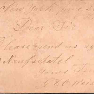 C.H. Green Order postcard 1882-06-26 G. & C. Weissmuller recto: C.H. Green Order postcard 1882-06-26 G. & C. Weissmuller for Neufchatel cheese.