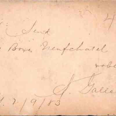 C.H. Green Order postcard 1883-02-09 S. Galle & C. recto: C.H. Green Order postcard 1883-02-09 S. Galle & C. for Neufchatel cheese.