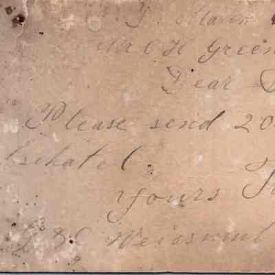 C.H. Green Order postcard 1883-03-06 G. & C. Weissmuller recto: C.H. Green Order postcard 1883-03-06 G. & C. Weissmuller for Neufchatel cheese.