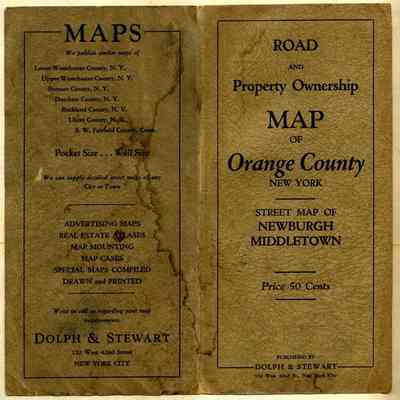 Road & Property Ownership Map of Orange County New York cover.: The image shows a vintage map cover for Orange County, New York, detailing roads and property ownership.