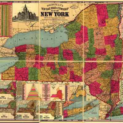 Bridgman's new rail road & township map of New York from the latest official & other authentic sources adapted for use in institutions of learning, business offices & libraries.