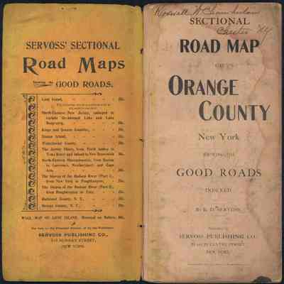 Orange County Sectional Road Map 02_inside front cover & title page.: The image shows a vintage road map cover for Orange County, New York, by Servoss Publishing.