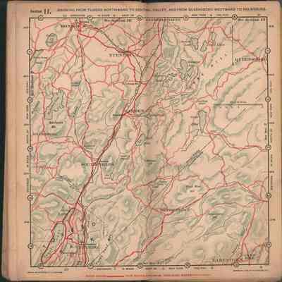 Orange County Sectional Road Map 20_Section 11: This historical map shows Section 11 from Tuxedo northward to Central Valley, and from Queensboro westward to Helmsburg.