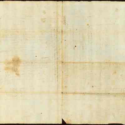 Merrit's map by Richard Edsall Oct. 15, 1782 reverse: The image shows an aged, folded paper with faint sketches, faded handwriting, and visible water stains throughout.