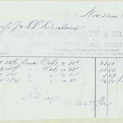 1867 - Beatty, William - Feed, Flour, and Grain: The document from 1867 lists transactions involving oats, signed by WM. Beatty & Co.