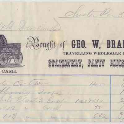 1864 - Bradley, George W. - Stationery, Fancy Goods: The image shows an 1864 invoice from Geo. W. Bradley, wholesale dealer, listing goods.
