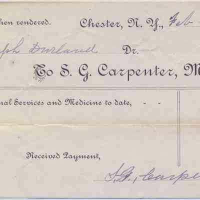 1884 - Carpenter, S.G. MD General Medicine: The image displays a vintage medical invoice issued in Chester, N.Y., dated February 13, 1884.