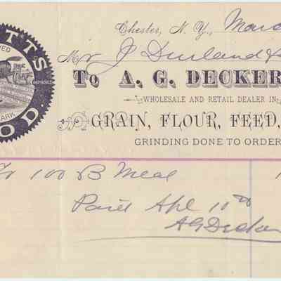 1890 - Decker, A.G. - Grain, Flour and Feed: The image shows a vintage bill from A.G. Decker, dated March 25, 1890.