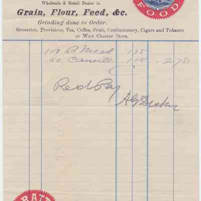 1890 - Decker, A.G. - Grain, Flour and Feed: An old receipt dated 1890 from A. G. Decker, a wholesale and retail grain, flour, and feed dealer.
