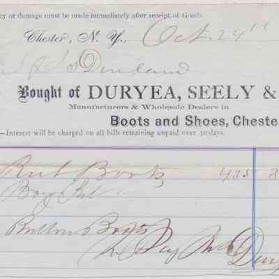 1868 - Duryea, Seely & Co. - Mfg. of Boots and Shoes: The image shows an 1868 receipt from Duryea, Seely & Co. for boots.