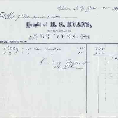 1890 - Evans, H.S. - Mfg. of Brushes: The image shows a receipt from 1880 for brushes purchased from H.S. Evans in Chester, N.Y.