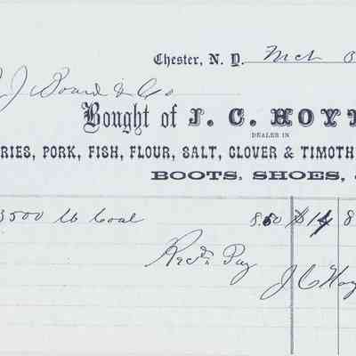 1864 - Hoyt, J.C. - Groceries, Pork, Fish, Seed and Shoes: The image shows an 1864 receipt for 3,500 pounds of coal.