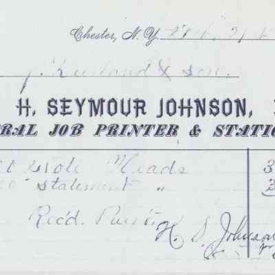 1885 - Johnson, H.Seymour - General Job Printer and Stationery: The image shows an 1885 receipt from H. Seymour Johnson, a general job printer and stationer.