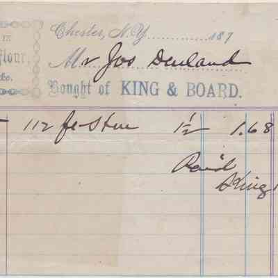 1877 - King and Board - Lumber, Flour and Feed: The 1877 receipt from King & Board details lumber purchase, handwritten with a total of 1.68.