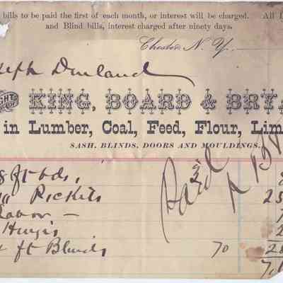 1884 - King, Board and Bryan - Lumber, Coal, Cement, Doors and Mouldings: The image shows an 1884 receipt from King, Board & Bryan for lumber and blinds.