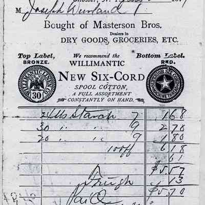 1879 - Masterson Brothers - Dry Goods and Groceries: The 1879 receipt shows purchases of starch from Masterson Bros.