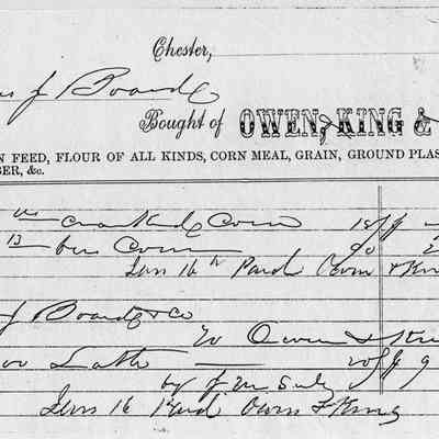 1863 - Owen, King and Company - Feed, Flour, Grain and Lumber: The image shows an 1860s invoice for flour and grains sold to Mr. James for various items.