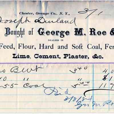 1884 - Roe, George M.Roe & Co. - Grain, Feed and Coal: The image displays an 1884 receipt from George M. Roe & Co. for coal purchases in February 1883.