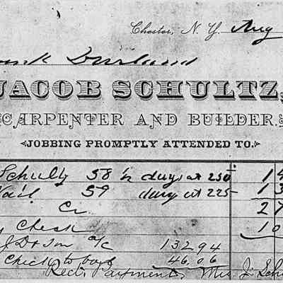 1897 - Schultz, Jacob - Carpenter and Builder: The image displays a historical receipt dated August 28, 1897, issued by Jacob Schultz, carpenter and Builder.
