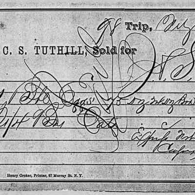 1865 - Tuthill. C.S. - Egg Dealer, Rail Road Forwarding Line: The image is an old freight receipt from Tuthill & Co., dated August 24, 1865.