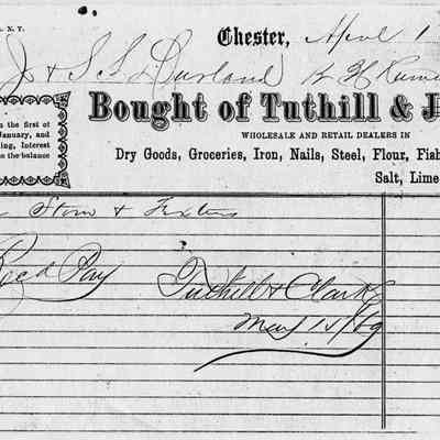1869 - Tuthill and Clark - Dry Goods, Groceries, Fish and Cement: The image shows an 1869 receipt from Tuthill & Clark (formerly: Jackson), detailing various purchased goods.