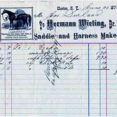 1875 - Hermann Wieting - Saddle and Harness Make: This image is an 1875 invoice from Hermann Wieting, a saddle and harness maker.