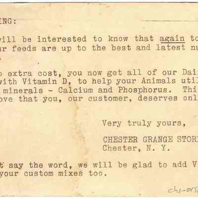 Chester Grange Store postcard to Mr. Joseph Briskie