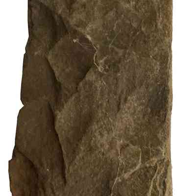 1762 "Roe Homestead" Cornerstone - right end: The image shows a rectangular, textured shale rock with uneven surfaces and jagged edges.
