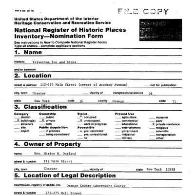 National Register of Historic Places Nomination Form and Photos