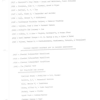 List of Various Chester Business Billheads from 1905-1924 - page 3: The image lists businesses and their services in Chester from early 1900s newspapers.