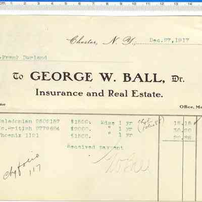Dec. 27, 1917 - Ball, George W. - Insurance and Real Estate invoice.