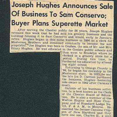 Joseph Hughes Announces Sale of Business To Sam Conservo; Buyer Plans Superette Market