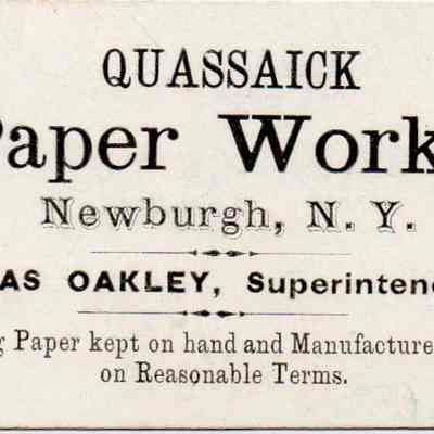 Quassaick Paper Works business card, Parker Blacksmith