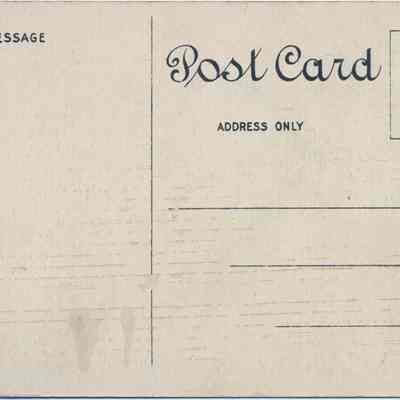 Address side of the "Goose Pond Mountains, Greycourt, N. Y." postcard: The address side of this illustrates a vintage postcard's back, worn and slightly stained, featuring a distinctive area designated for writing messages on the left, and a section marked "ADDRESS ONLY" on the right meant for recipient details, complemented by a rectangular box presumably for a postage stamp. The classic script and straightforward layout evoke the postcard's historical utility and charming simplicity in exchanging brief correspondences.