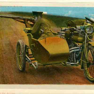 Attached Motor Cycle Scouts in Action post card from Fort Meade, Maryland.