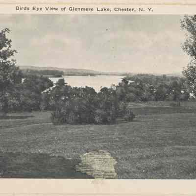 Birds Eye View of Glemere Lake.: The image captures a scenic birds-eye view of Glenmere Lake in Chester, New York, surrounded by