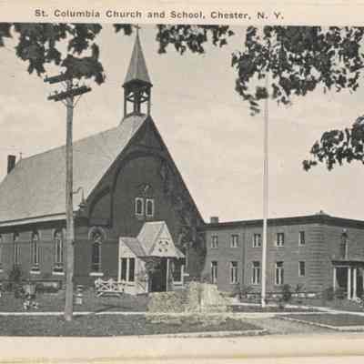 St. Columba Church & School.: The image depicts the St. Columbia Church and School located in Chester, New York, showcasing both buildings