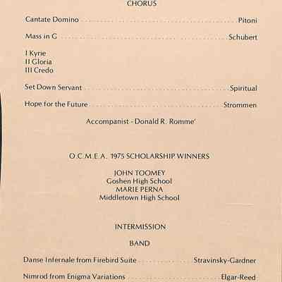 Music in '74 - '75 14 All County Band Roster reverse