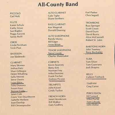 Music in '74 - '75 14 All County Band Roster