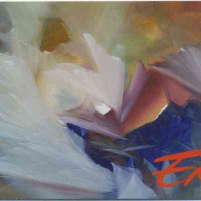 Endico Watercolor Originals business card: The image features an abstract painting with dynamic brushstrokes and vivid colors, signed "Endico."