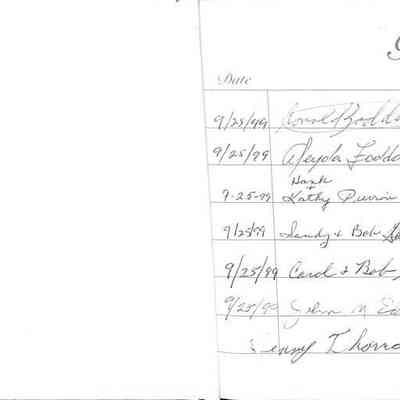 03 Guests: This is a guestbook page with handwritten entries including guests' names, addresses, and the date .
