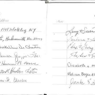 04 Guests: This is a guestbook page with handwritten entries including guests' names, addresses, and the date .