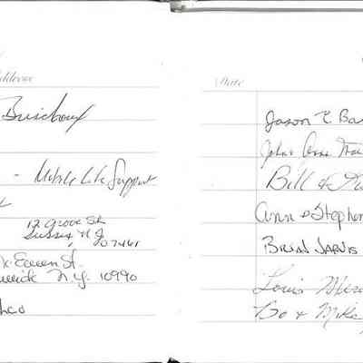 06 Guests: This is a guestbook page with handwritten entries including guests' names, addresses, and the date .