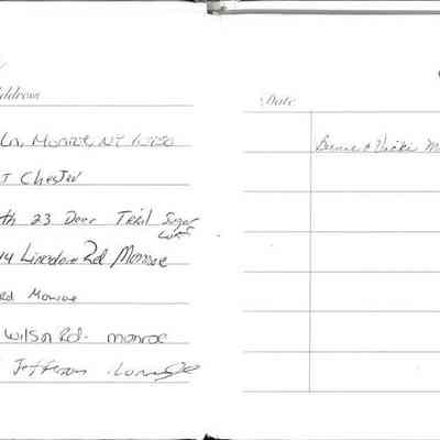 0 Guests: This is a guestbook page with handwritten entries including guests' names, addresses, and the date .