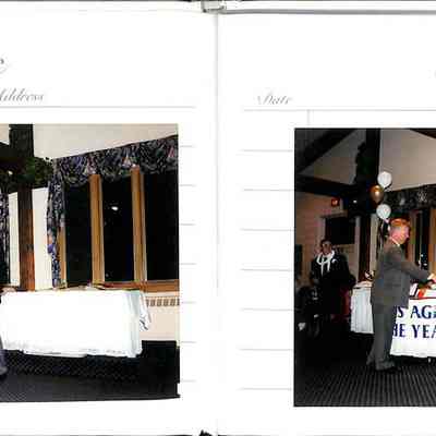 10 Photos: Two images show a formal event with guests shaking hands in a decorated room.
