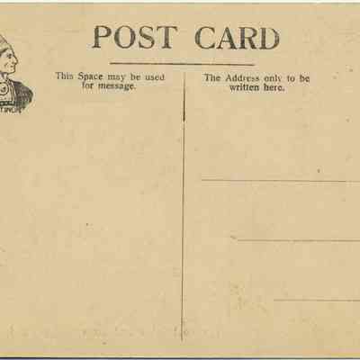Address side of the "Greycourt Post Office and General Store, Greycourt, N. Y." postcard.: The image shows a vintage postcard featuring the Native American logo of Artino Post Cards plus designated areas for writing messages and addresses